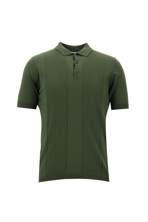 Orman Yeşili Polo Yaka Desenli Slim Fit Dar Kesim Tişört