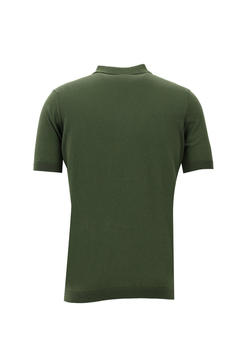 Orman Yeşili Polo Yaka Desenli Slim Fit Dar Kesim Tişört