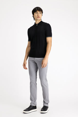  Siyah Fermuarlı Desenli Slim Fit Dar Kesim Polo Yaka Tişört