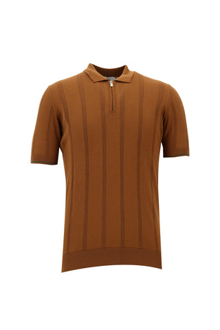  Açık Kahve  Fermuarlı Desenli Slim Fit Dar Kesim Polo Yaka Tişört
