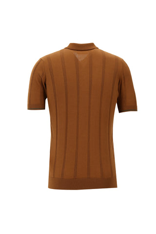  Açık Kahve  Fermuarlı Desenli Slim Fit Dar Kesim Polo Yaka Tişört