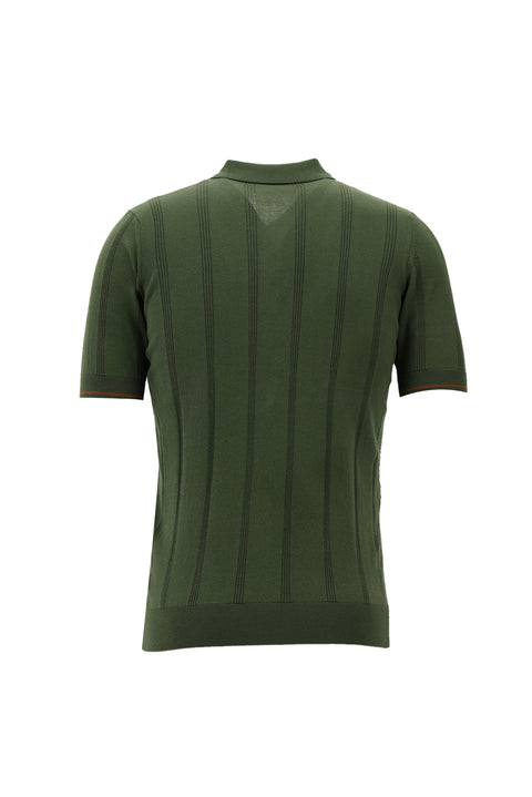 Forest Green Zip-Up Patterned Slim Fit Narrow Cut Polo Shirt