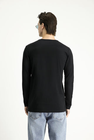  Siyah Bisiklet Yaka Slim Fit Dar Kesim Pamuklu Sweatshirt