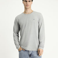 Açık Gri Melanj Bisiklet Yaka Slim Fit Dar Kesim Pamuklu Sweatshirt