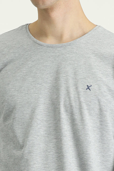 Açık Gri Melanj Bisiklet Yaka Slim Fit Dar Kesim Pamuklu Sweatshirt