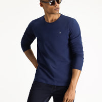 Koyu Lacivert Bisiklet Yaka Slim Fit Dar Kesim Pamuklu Sweatshirt