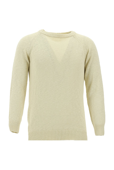 Cream Crew Neck Slim Fit Narrow Cut Cotton Knit Sweater