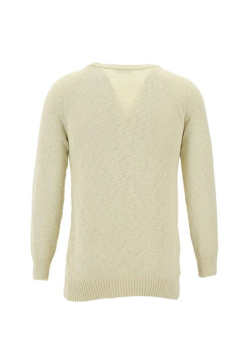 Cream Crew Neck Slim Fit Narrow Cut Cotton Knit Sweater