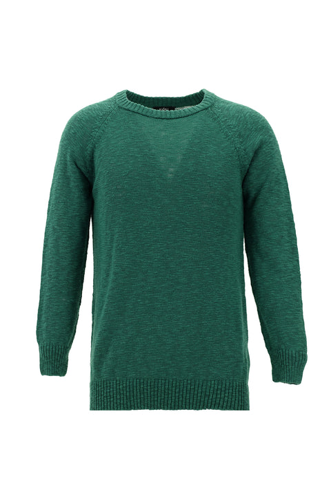 Koyu Yeşil Bisiklet Yaka Slim Fit Dar Kesim Pamuk Triko Kazak