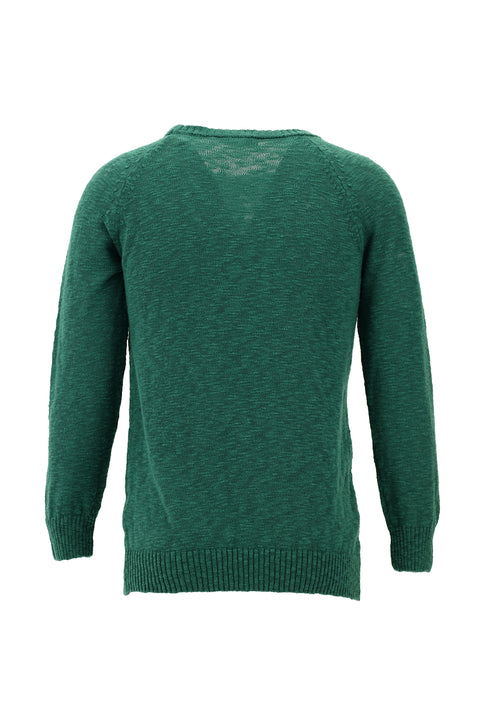 Koyu Yeşil Bisiklet Yaka Slim Fit Dar Kesim Pamuk Triko Kazak