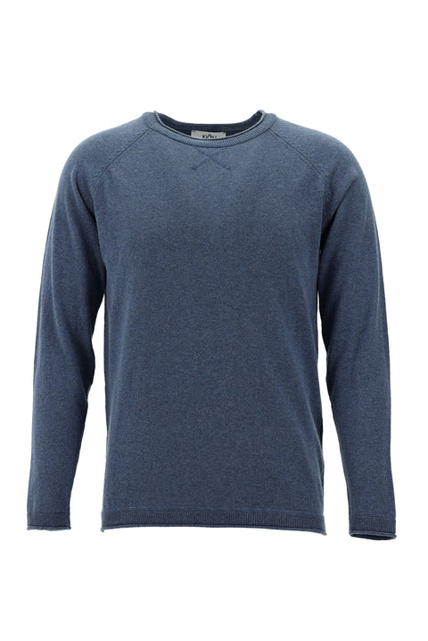 Havacı Mavi Bisiklet Yaka Slim Fit Dar Kesim Pamuk Triko Kazak