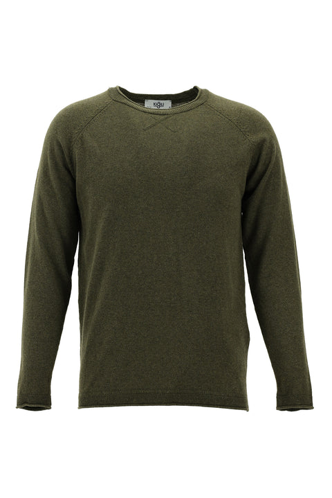 Orta Haki Bisiklet Yaka Slim Fit Dar Kesim Pamuk Triko Kazak