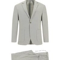 Orta Gri Slim Fit Dar Kesim Keten Karışımlı Beli Lastikli İpli Takım Elbise