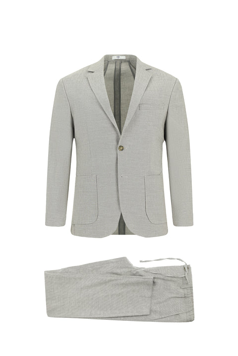 Medium Grey 7 Drop Super Slim Fit Extra Narrow Cut Linen Blend Elasticated Waist Drawstring Suit