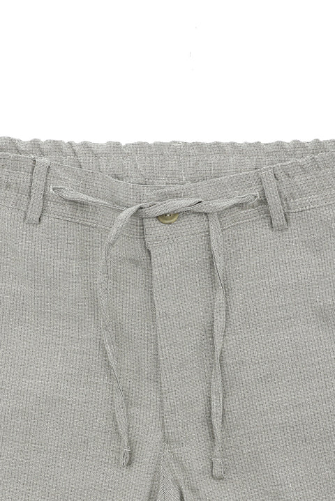 Orta Gri 7 Drop Slim Fit Dar Kesim Keten Karışımlı Beli Lastikli İpli Takım Elbise