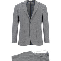 Orta Lacivert 7 Drop Super Slim Fit Eksra Dar Kesim Keten Karışımlı Beli Lastikli İpli Takım Elbise