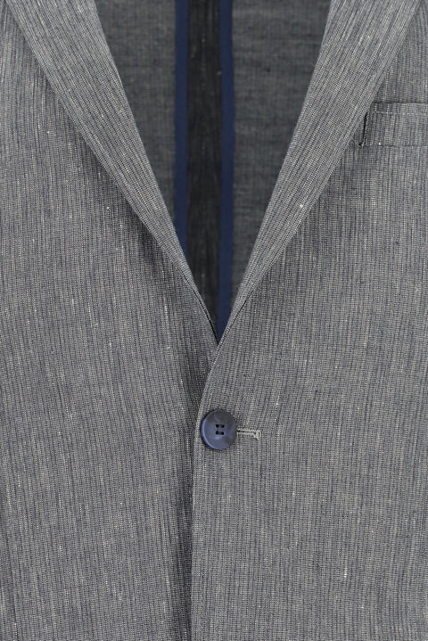 Orta Lacivert 7 Drop Slim Fit Dar Kesim Keten Karışımlı Beli Lastikli İpli Takım Elbise