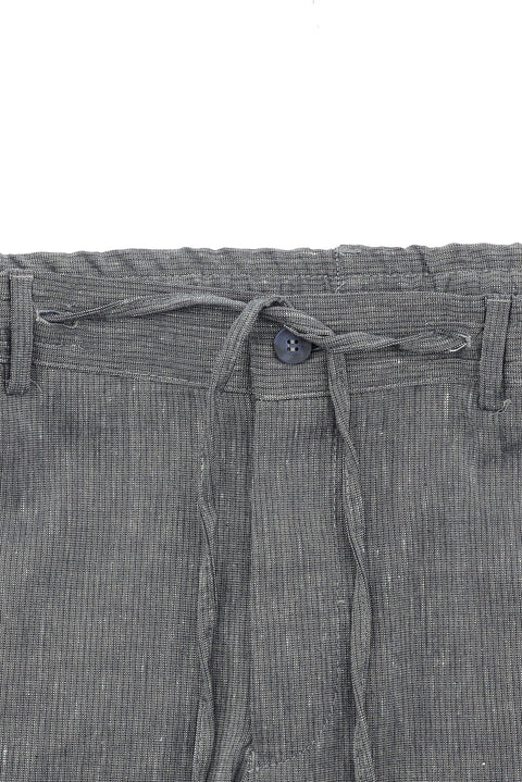 Orta Lacivert 7 Drop Slim Fit Dar Kesim Keten Karışımlı Beli Lastikli İpli Takım Elbise