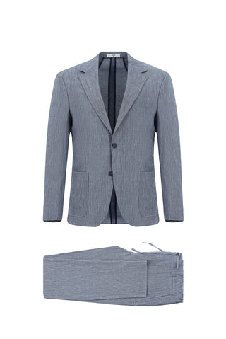  Koyu Mavi  7 Drop Slim Fit Dar Kesim Keten Karışımlı Beli Lastikli İpli Takım Elbise