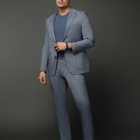 Koyu Mavi  Slim Fit Dar Kesim Keten Karışımlı Beli Lastikli İpli Takım Elbise