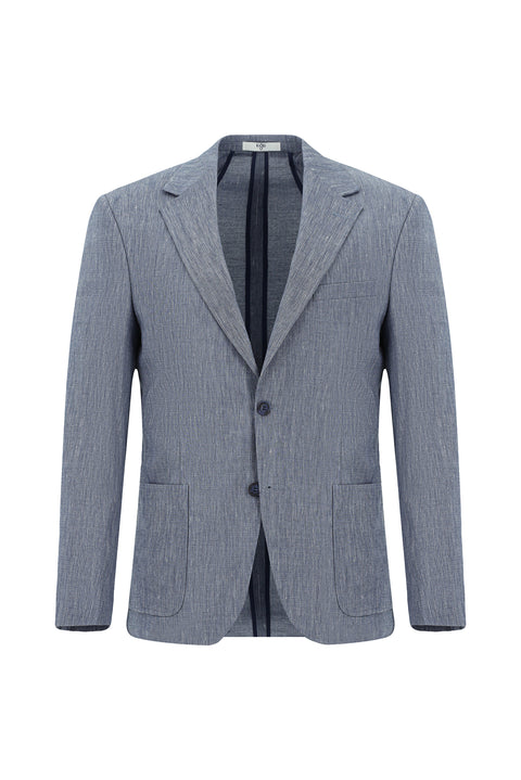Koyu Mavi  7 Drop Slim Fit Dar Kesim Keten Karışımlı Beli Lastikli İpli Takım Elbise