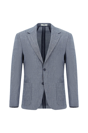  Koyu Mavi  Slim Fit Dar Kesim Keten Karışımlı Beli Lastikli İpli Takım Elbise
