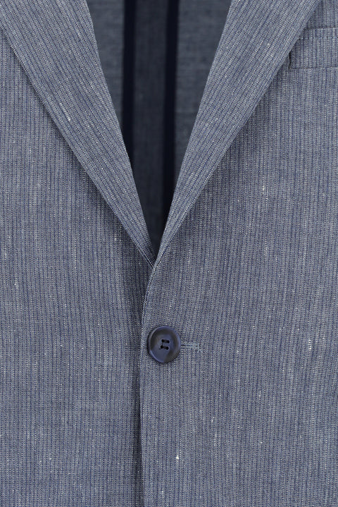 Koyu Mavi  7 Drop Slim Fit Dar Kesim Keten Karışımlı Beli Lastikli İpli Takım Elbise