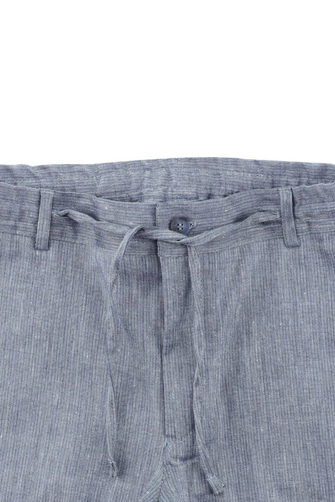 Koyu Mavi  7 Drop Slim Fit Dar Kesim Keten Karışımlı Beli Lastikli İpli Takım Elbise