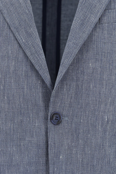 Koyu Mavi  Slim Fit Dar Kesim Keten Karışımlı Beli Lastikli İpli Takım Elbise