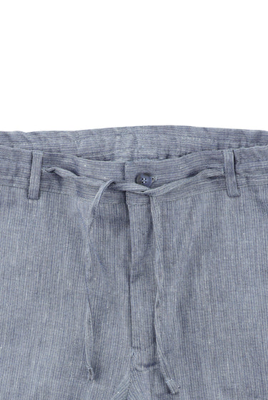 Koyu Mavi  7 Drop Super Slim Fit Eksra Dar Kesim Keten Karışımlı Beli Lastikli İpli Takım Elbise