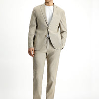 Açık Bej 7 Drop Super Slim Fit Eksra Dar Kesim Keten Karışımlı Beli Lastikli İpli Takım Elbise