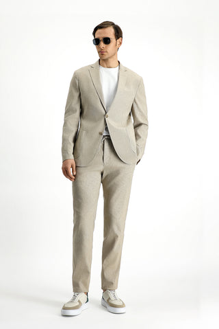  Açık Bej 7 Drop Super Slim Fit Eksra Dar Kesim Keten Karışımlı Beli Lastikli İpli Takım Elbise