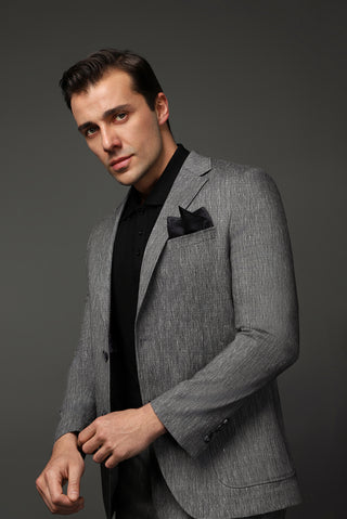  Koyu Antrasit Slim Fit Dar Kesim Keten Karışımlı Beli Lastikli İpli Takım Elbise