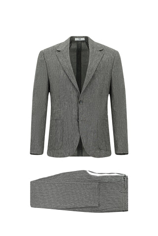  Koyu Antrasit Slim Fit Dar Kesim Keten Karışımlı Beli Lastikli İpli Takım Elbise