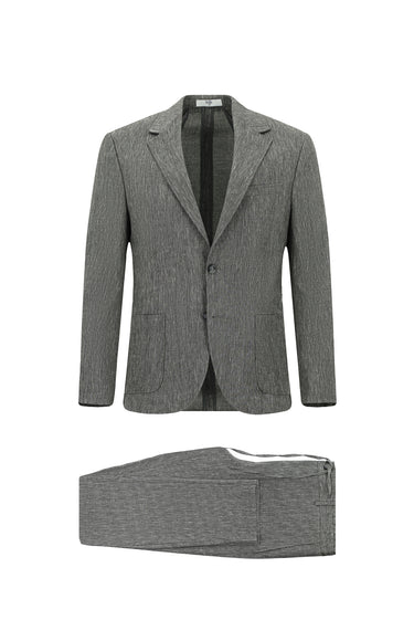 Koyu Antrasit 7 Drop Super Slim Fit Eksra Dar Kesim Keten Karışımlı Beli Lastikli İpli Takım Elbise