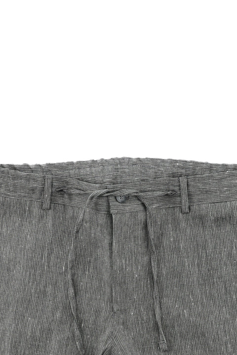 Koyu Antrasit 7 Drop Slim Fit Dar Kesim Keten Karışımlı Beli Lastikli İpli Takım Elbise