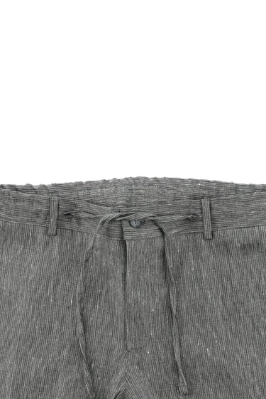 Koyu Antrasit Slim Fit Dar Kesim Keten Karışımlı Beli Lastikli İpli Takım Elbise
