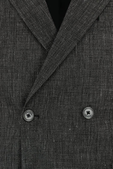 Siyah Slim Fit Dar Kesim Keten Karışımlı Kruvaze Takım Elbise