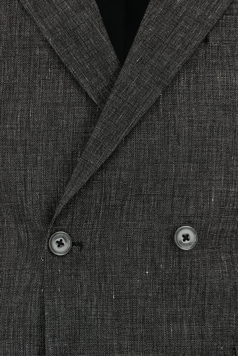 Siyah 7 Drop Slim Fit Dar Kesim Keten Karışımlı Kruvaze Takım Elbise