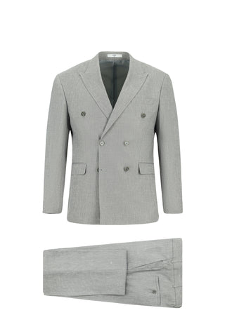  Orta Gri 7 Drop Slim Fit Dar Kesim Keten Kar???ml? Kruvaze Tak?m Elbise-Ki??l?