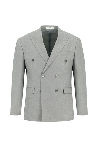  Orta Gri 7 Drop Slim Fit Dar Kesim Keten Kar???ml? Kruvaze Tak?m Elbise-Ki??l?