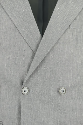  Orta Gri 7 Drop Slim Fit Dar Kesim Keten Kar???ml? Kruvaze Tak?m Elbise-Ki??l?