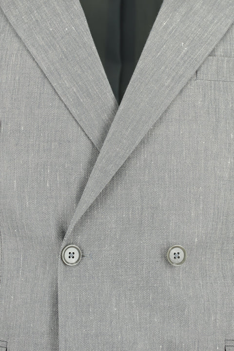 Orta Gri 7 Drop Slim Fit Dar Kesim Keten Karışımlı Kruvaze Takım Elbise