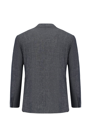  Koyu Lacivert 7 Drop Slim Fit Dar Kesim Keten Karışımlı Kruvaze Takım Elbise