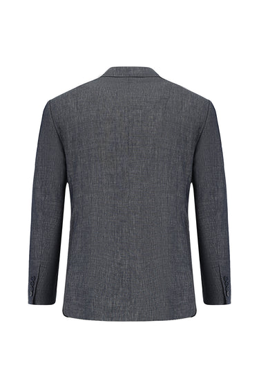 Koyu Lacivert Slim Fit Dar Kesim Keten Karışımlı Kruvaze Takım Elbise