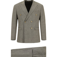 Açık Kahve  Slim Fit Dar Kesim Keten Karışımlı Kruvaze Takım Elbise