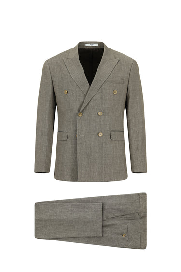 Açık Kahve  Slim Fit Dar Kesim Keten Karışımlı Kruvaze Takım Elbise