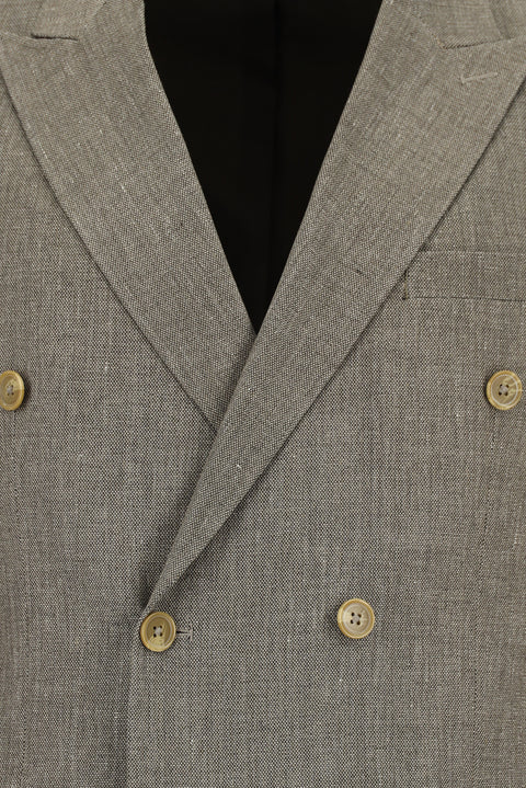 Açık Kahve  7 Drop Slim Fit Dar Kesim Keten Karışımlı Kruvaze Takım Elbise