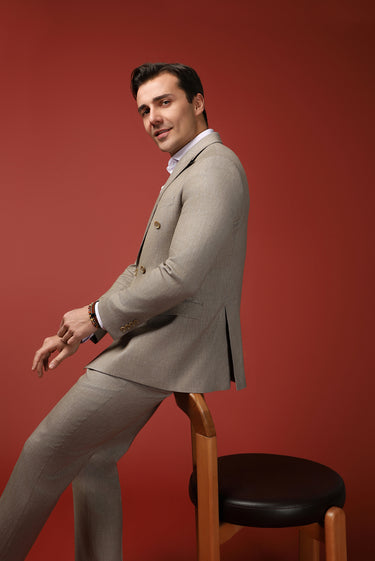  Orta Vizon Slim Fit Dar Kesim Keten Karışımlı Kruvaze Takım Elbise