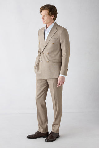  Orta Vizon 7 Drop Slim Fit Dar Kesim Keten Karışımlı Sivri Yaka Kruvaze Takım Elbise